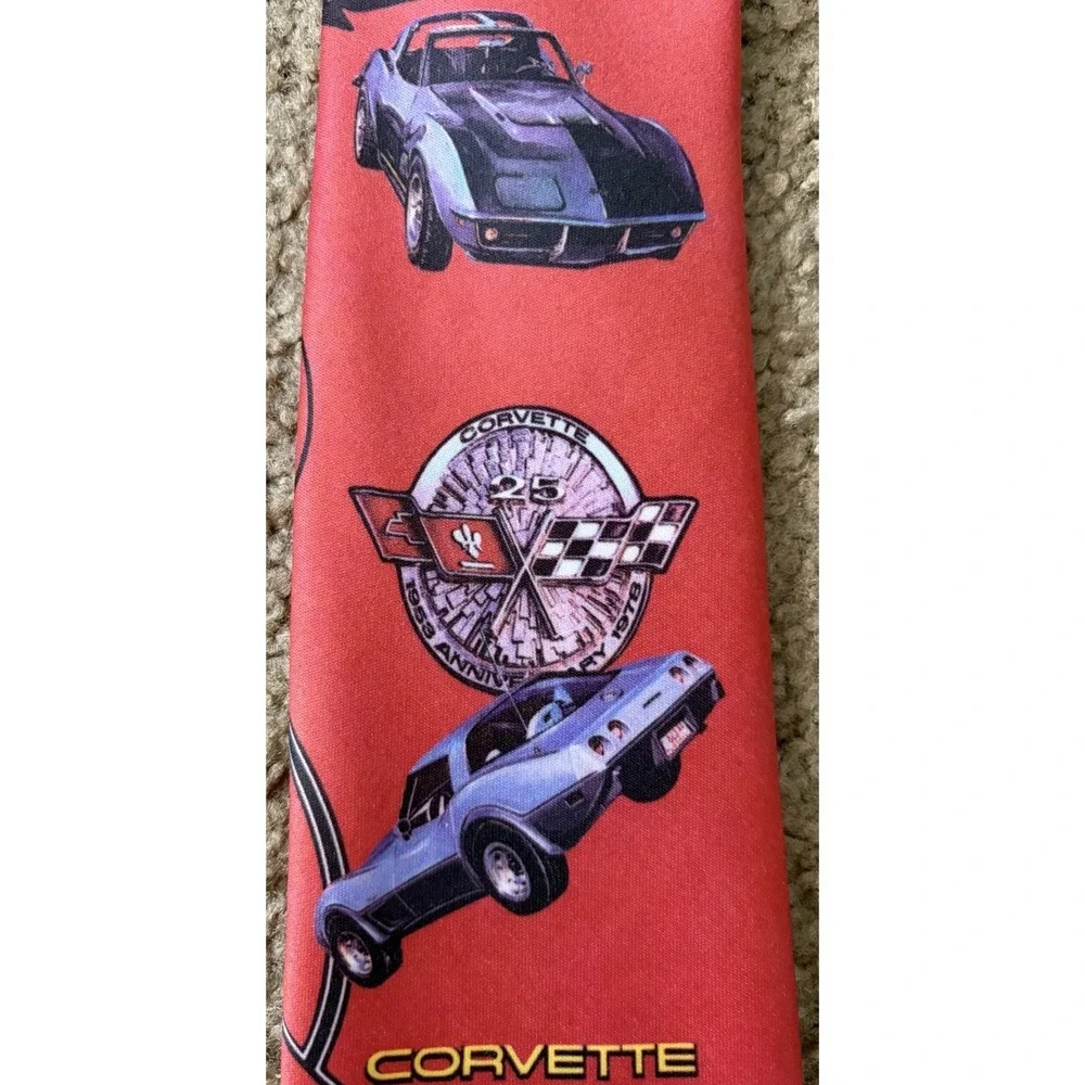 Chevrolet Chevy Corvette Ralph Marlin Neckwear Tie Red Cars Vehicle AOP USA JBHS